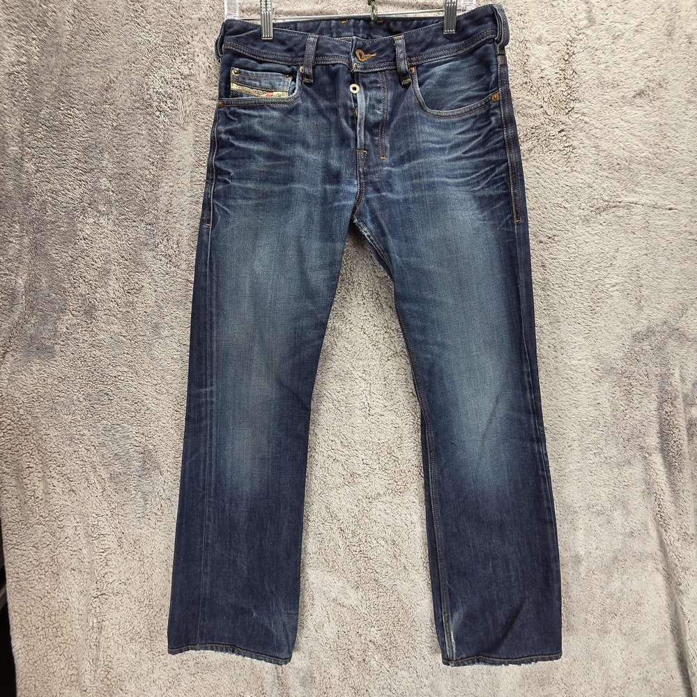 Diesel Jeans Mens 29x32 Blue Zatiny Regular Bootcut Distressed Altered Hem 0073N